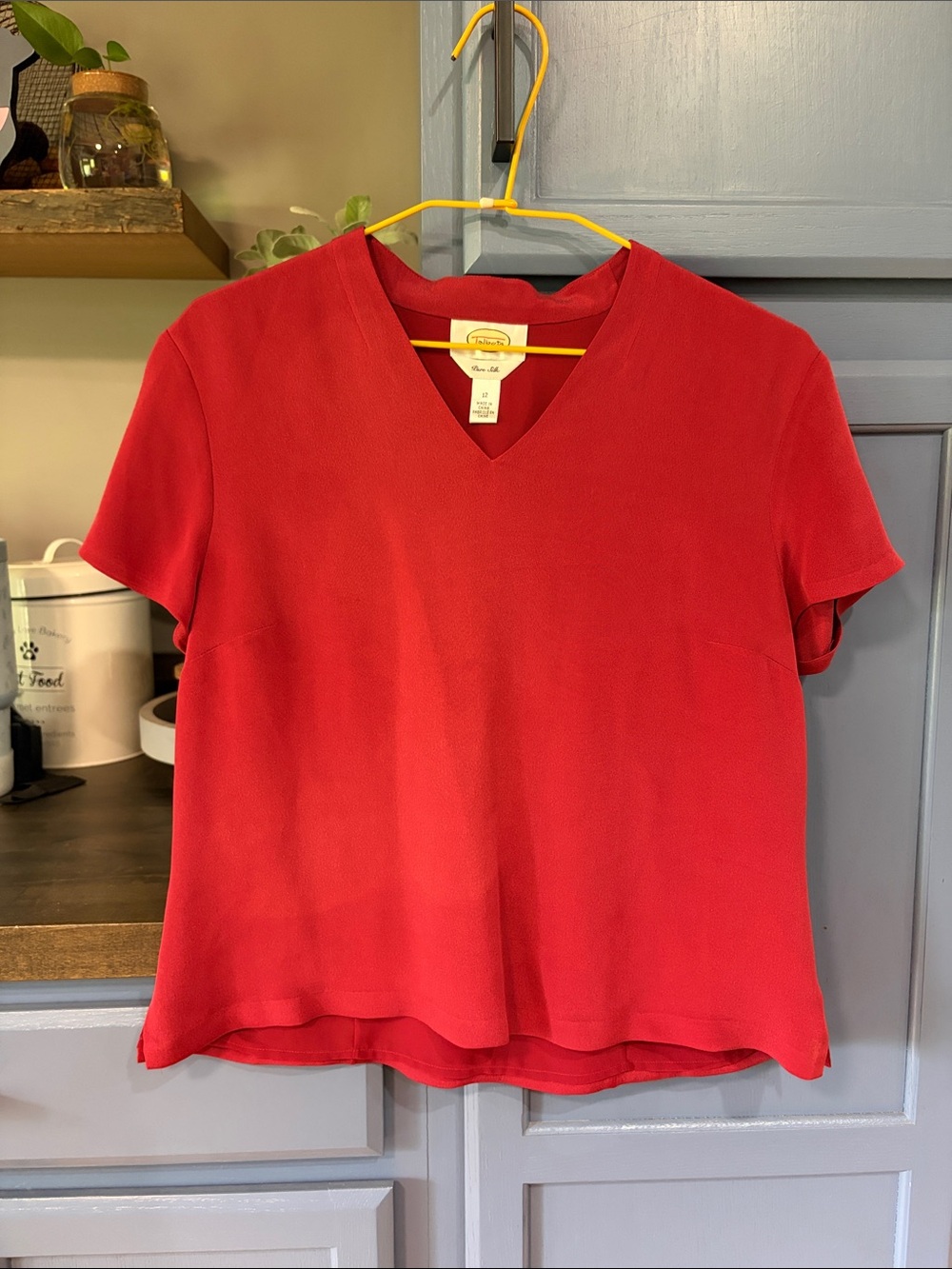 Red V-Neck Silk Top